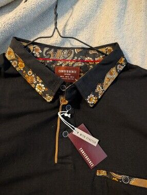 Consequence Men’s Black Polo with Paisley-Trim Collar